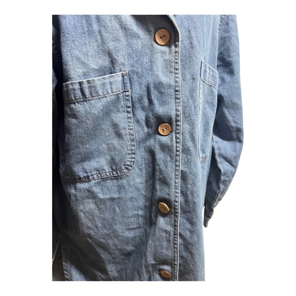 Vintage Denim Duster Jacket Long-Line 100% Cotton Size 12 - Picture 2 of 6